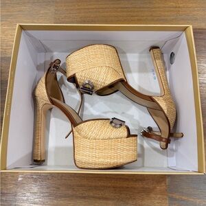 MK Martina Straw Peep-toe Platform Pumps